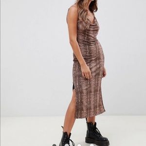 ASOS snakeskin print cowl neck slip midi dress